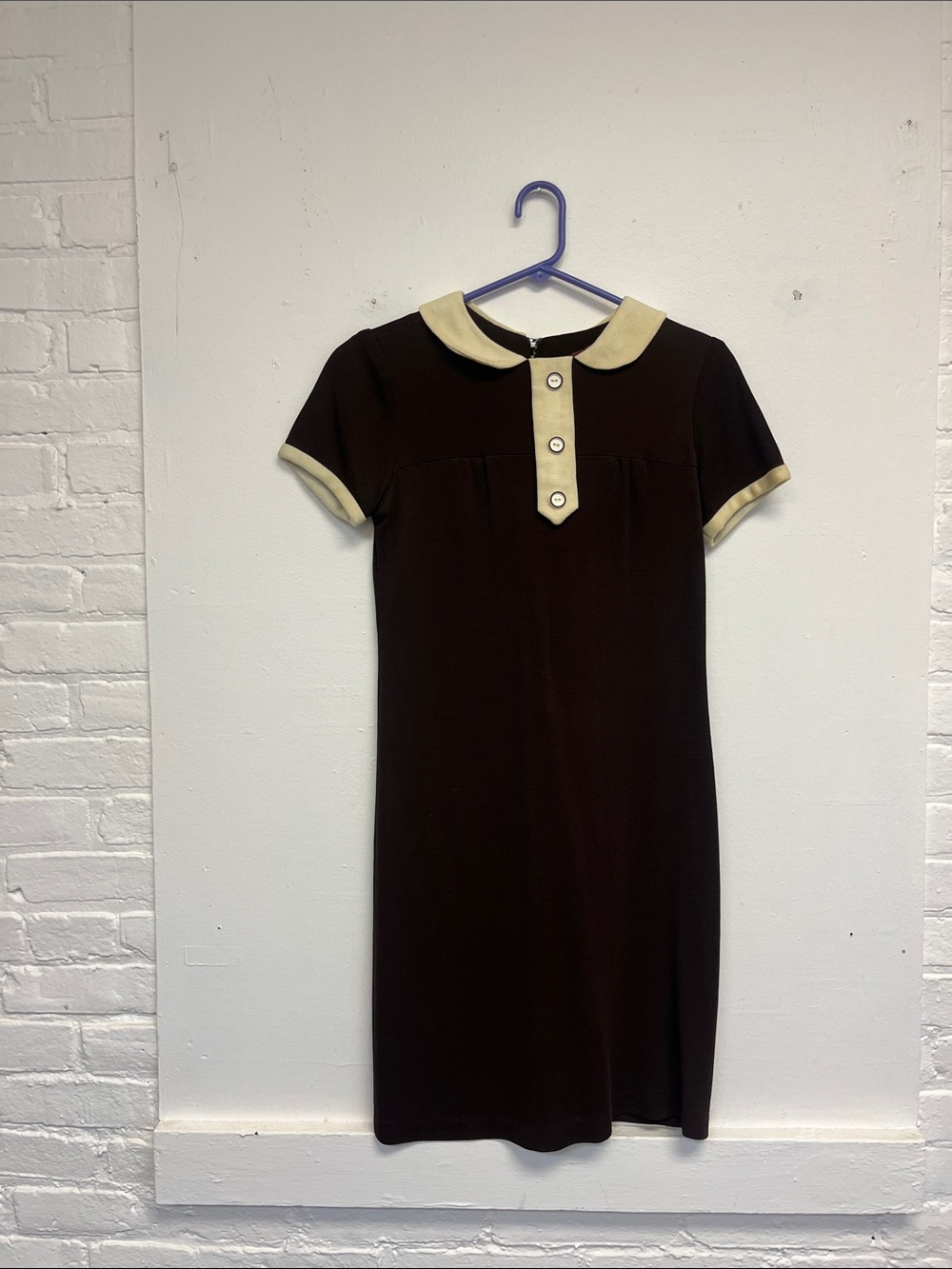 Brown Midi Dress with Cream Contrast Collar